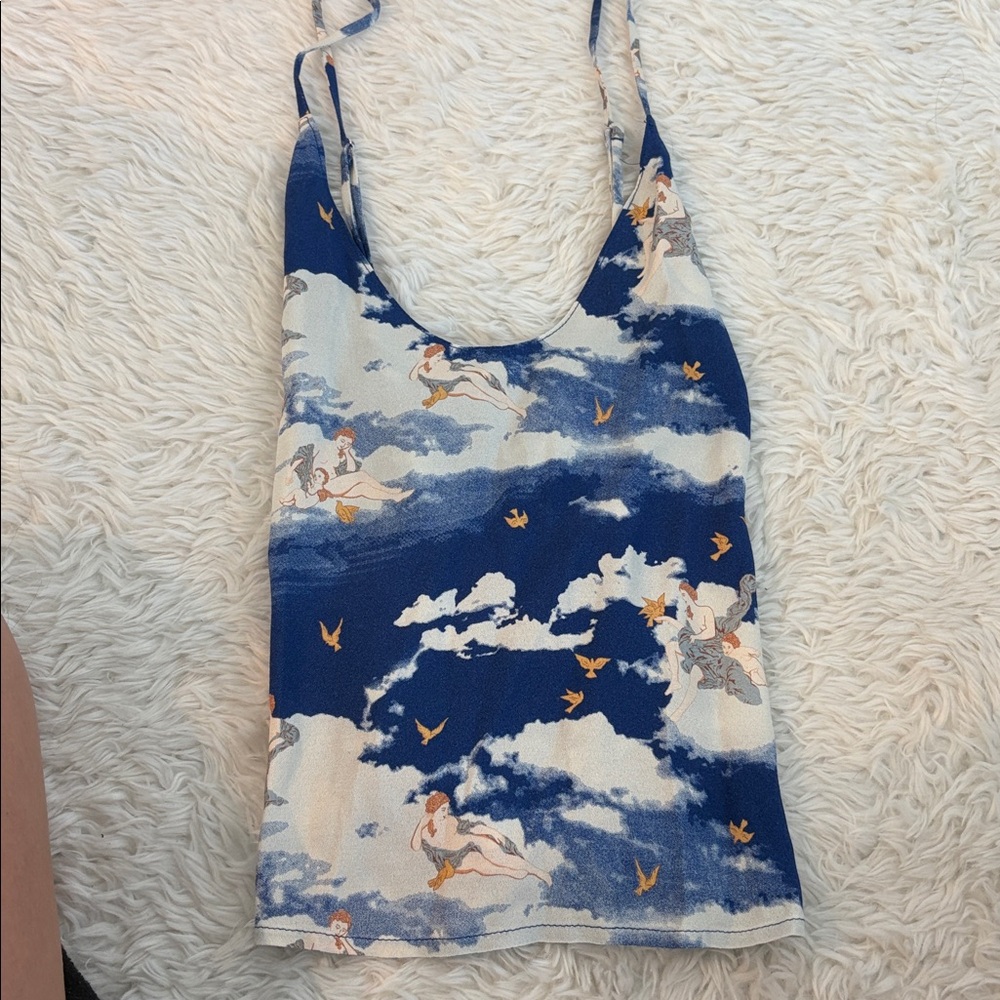 Blue and White Cloud Print Tank Top